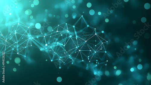 Abstract digital network with connecting dots and lines, signifying data transfer and technology in a turquoise hue. photo