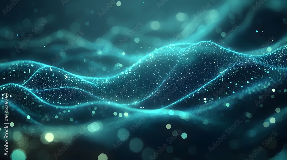 Fototapeta premium Abstract digital wave of particles on dark background, showcasing dynamic motion and futuristic technology concept.