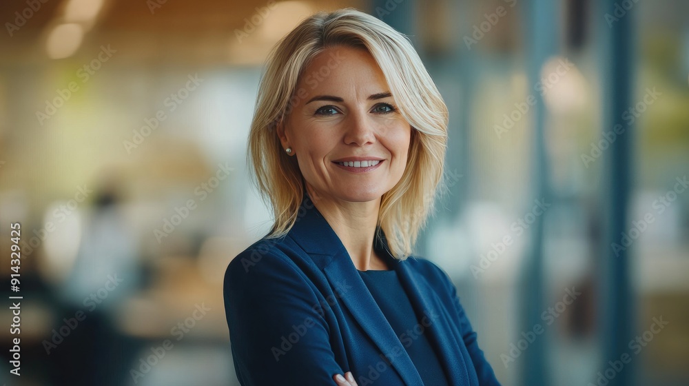 Portrait of a Smiling Blond Woman in a Blue Suit Portrait of a Smiling Blond Woman in a Blue Suit