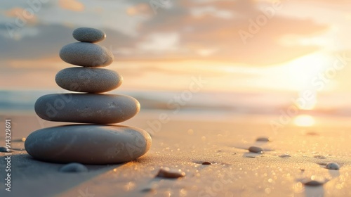 Zen stones balanced in a stack against a tranquil background.