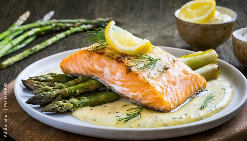 Baked Salmon with Lemon Dill Sauce and Asparagus Baked Salmon with Lemon Dill Sauce and Asparagus