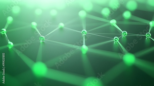 Abstract green digital network background showcasing connected glowing nodes and lines, symbolizing technology and communication.