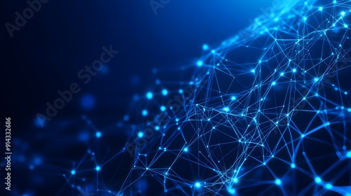 Abstract image of interconnected nodes and lines representing data or a network on a blue background, evoking technology and digital communication.