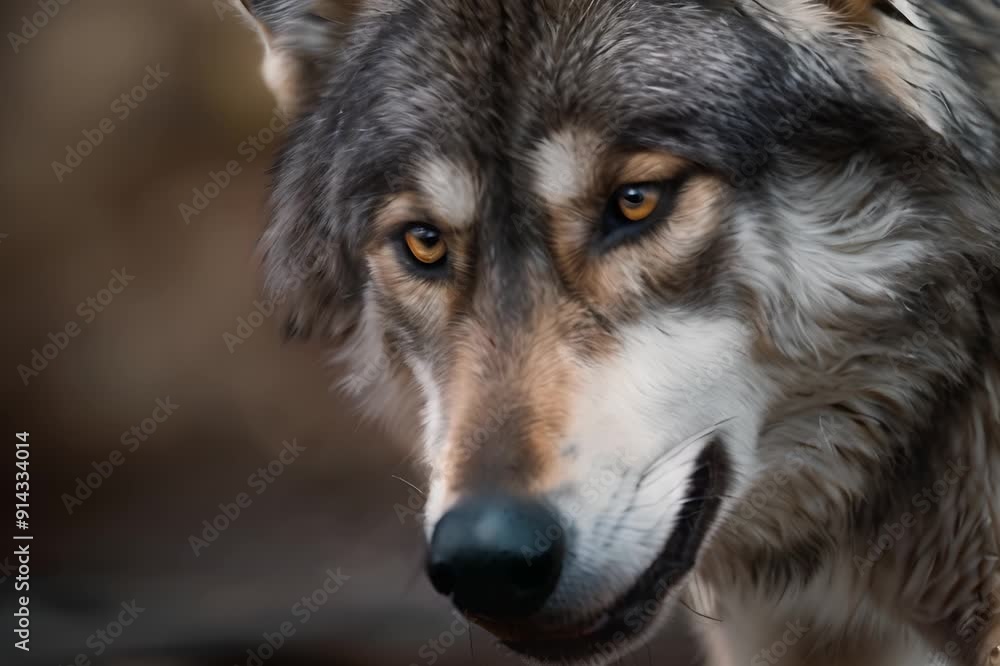 Close-up portrait of a wolf in the wilderness Close-up portrait of a wolf in the wilderness