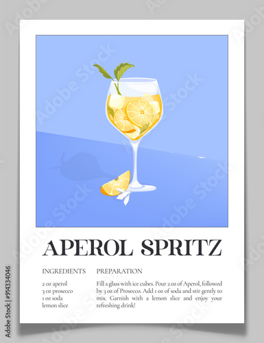 Aperol Spritz Recipe Poster, Vintage Bar Card