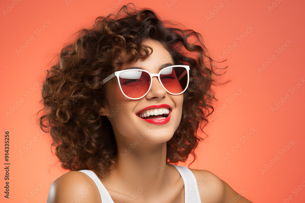 beautiful woman wear sunglasses smiling over clear background beautiful woman wear sunglasses smiling over clear background