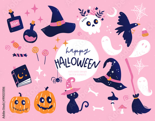 Cute hand drawn Halloween elements, fun doodles, great for Halloween banners, wallpapers, textiles, wrapping - vector design