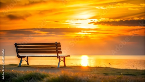 Sunset Serenade: A solitary bench bathed in the golden hues of a setting sun. generative AI