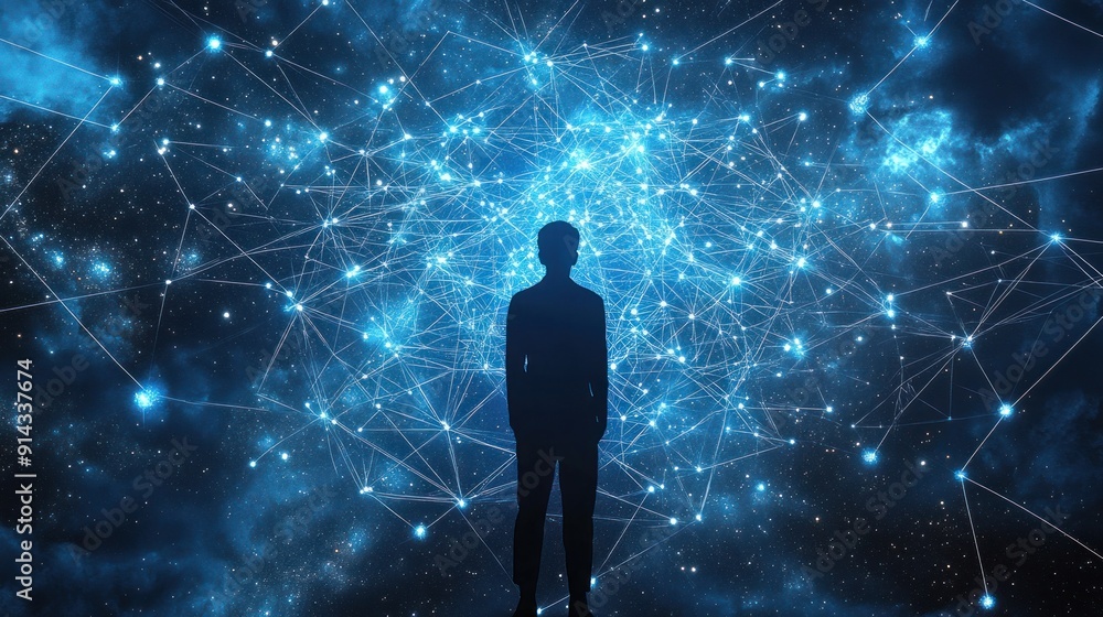 Silhouette of a Person in a Starry Network Silhouette of a Person in a Starry Network
