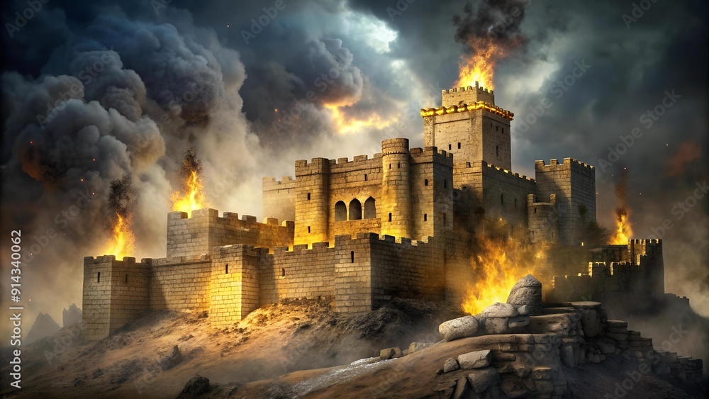 Fototapeta premium Ashes of Memory: A Tisha B'Av Lament in Charcoal and Gold generative AI