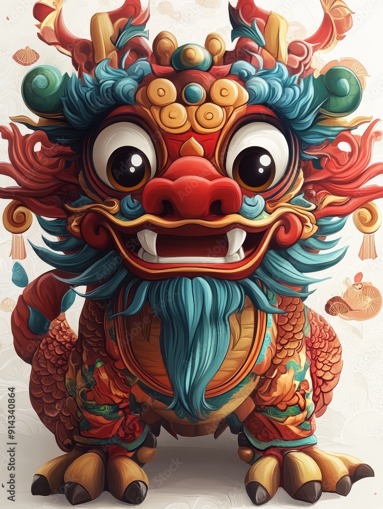 Obraz premium Cartoon Dragon with Big Eyes and Ornate Details