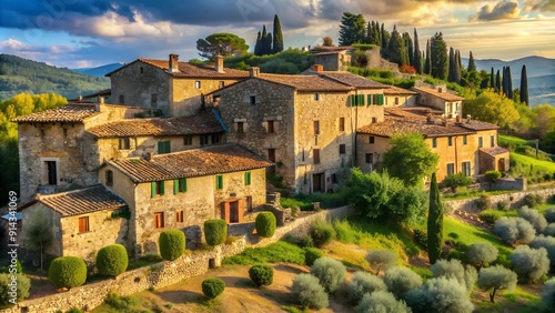 Sun-Drenched Stone Haven: A Mediterranean Oasis in the Heart of Tuscany  AI generated photo