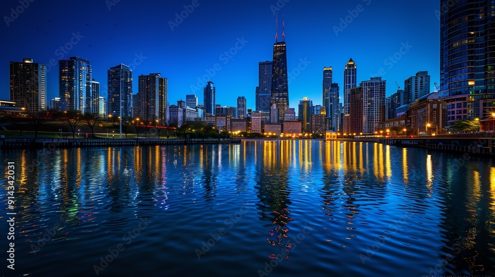 Fototapeta premium Chicago Skyline Reflection in Twilight