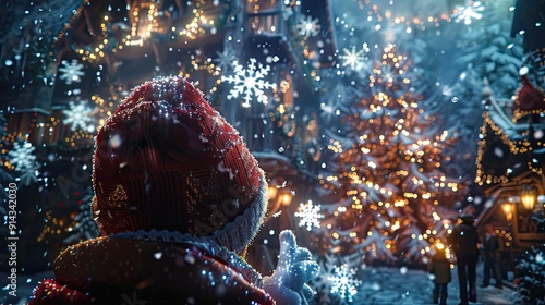 Elves crafting luminescent snowflakes that float and sparkle in the air, illuminating Santa's workshop  photo