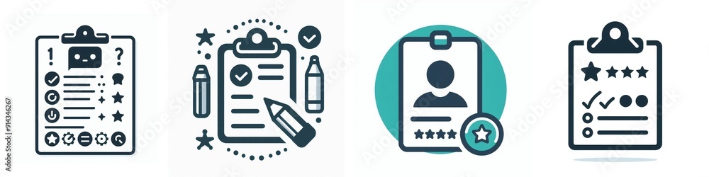 Set feedback form icons of clipboards with checklists, stars, and rating symbols. Flat graphic for productivity, evaluation and review concepts, web and mobile app Set feedback form icons of clipboards with checklists, stars, and rating symbols. Flat graphic for productivity, evaluation and review concepts, web and mobile app