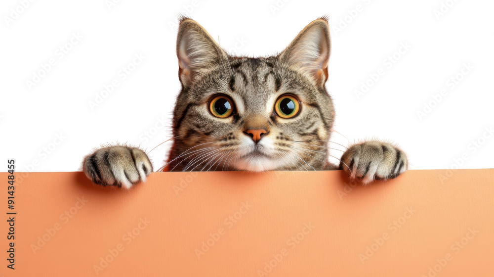 Curious Scottish Straight Cat Clutching Banner Isolated on Transparent or white Background Curious Scottish Straight Cat Clutching Banner Isolated on Transparent or white Background