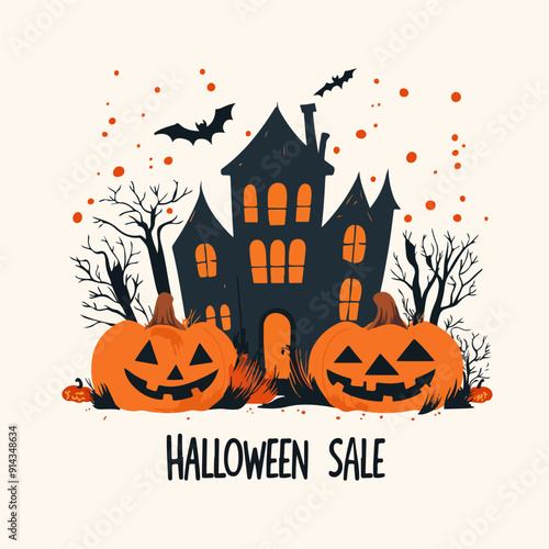 Halloween sale banner in flat design