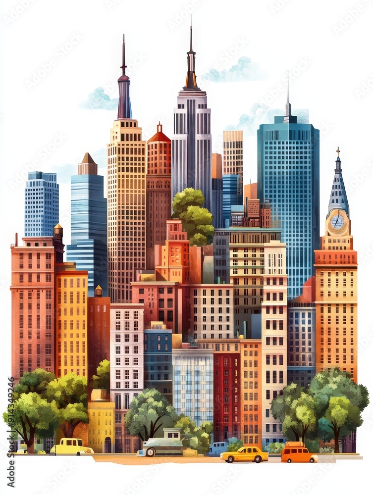 Fototapeta premium A Vibrant Watercolor Cityscape of New York