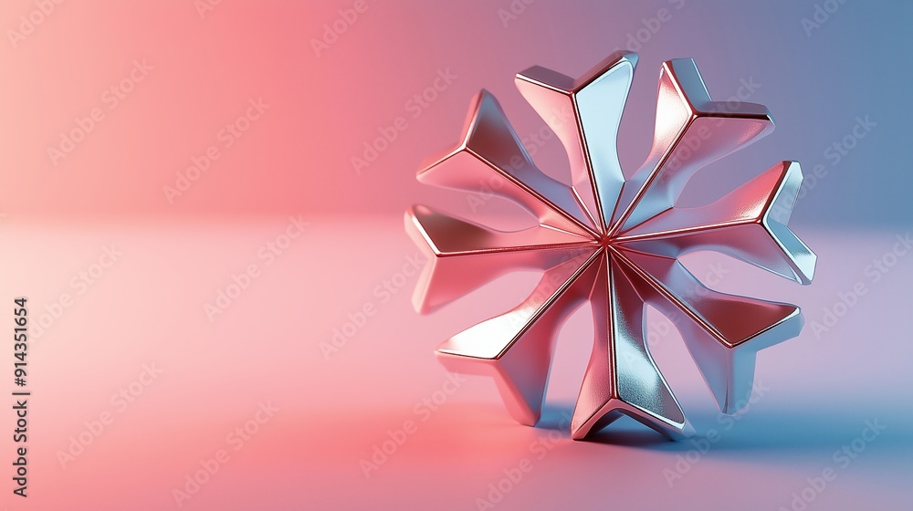 Shiny silver abstract object casts a shadow on a pink and blue background, creating a captivating contrast Shiny silver abstract object casts a shadow on a pink and blue background, creating a captivating contrast