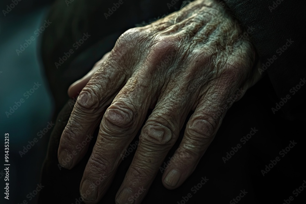 Fototapeta premium portrait of an old left hand with soft light