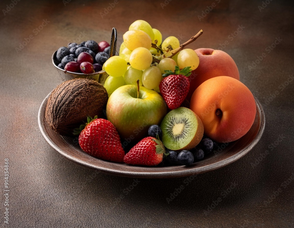 Mixed Fresh Fruits on a Rustic Ceramic Background Mixed Fresh Fruits on a Rustic Ceramic Background