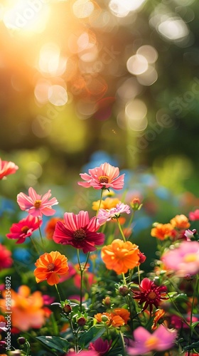 Close-up view of a colorful flower garden