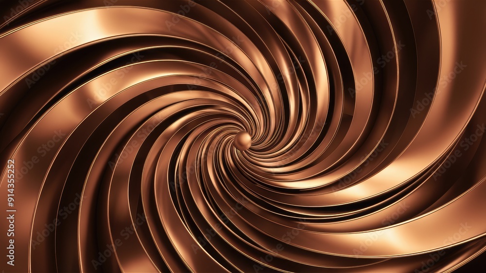 Hypnotic Abstract Spiral Design with Spinning Bronze Metal Ribbons Endless Rotation Effect Hypnotic Abstract Spiral Design with Spinning Bronze Metal Ribbons Endless Rotation Effect