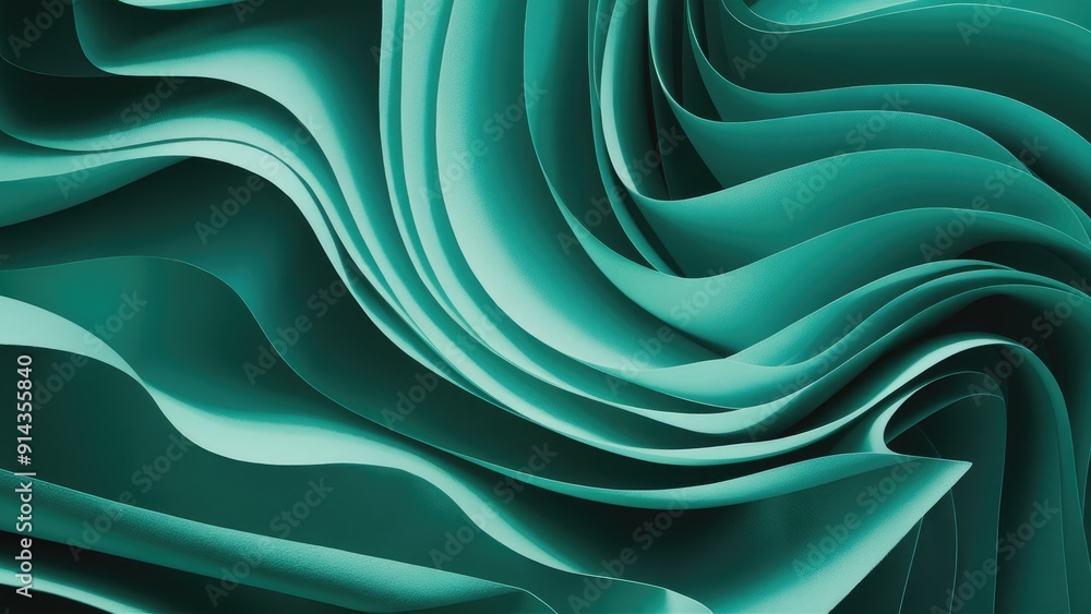 Obraz premium Gentle Teal Abstract Curved Paper Background Design with Soft Lighting