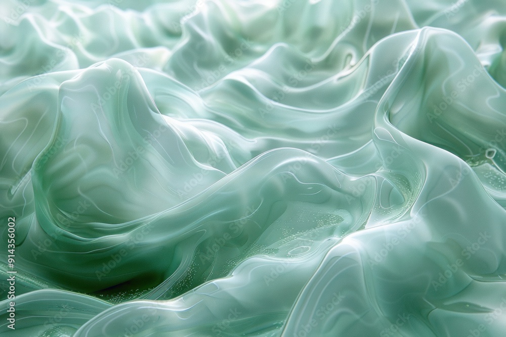 A close-up of a light green sheer fabric draped and flowing