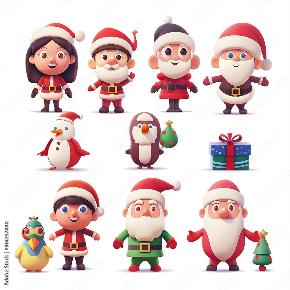 Cute 3D Christmas Characters Set for Holiday Designs Cute 3D Christmas Characters Set for Holiday Designs