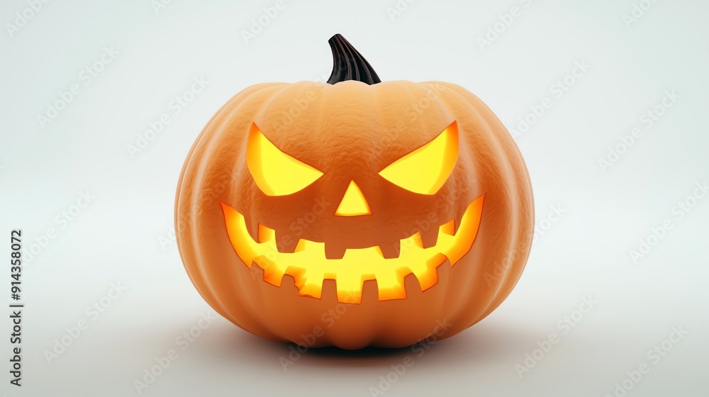 Spooky Jack-o'-lantern with glowing eyes and mouth, isolated on white background. Spooky Jack-o'-lantern with glowing eyes and mouth, isolated on white background.
