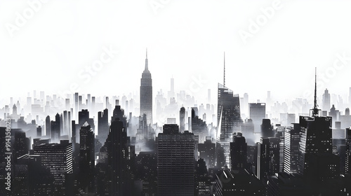 Monochromatic Urban Skyline Stencil: Architectural Structures and Patterns in Cityscape Silhouettes