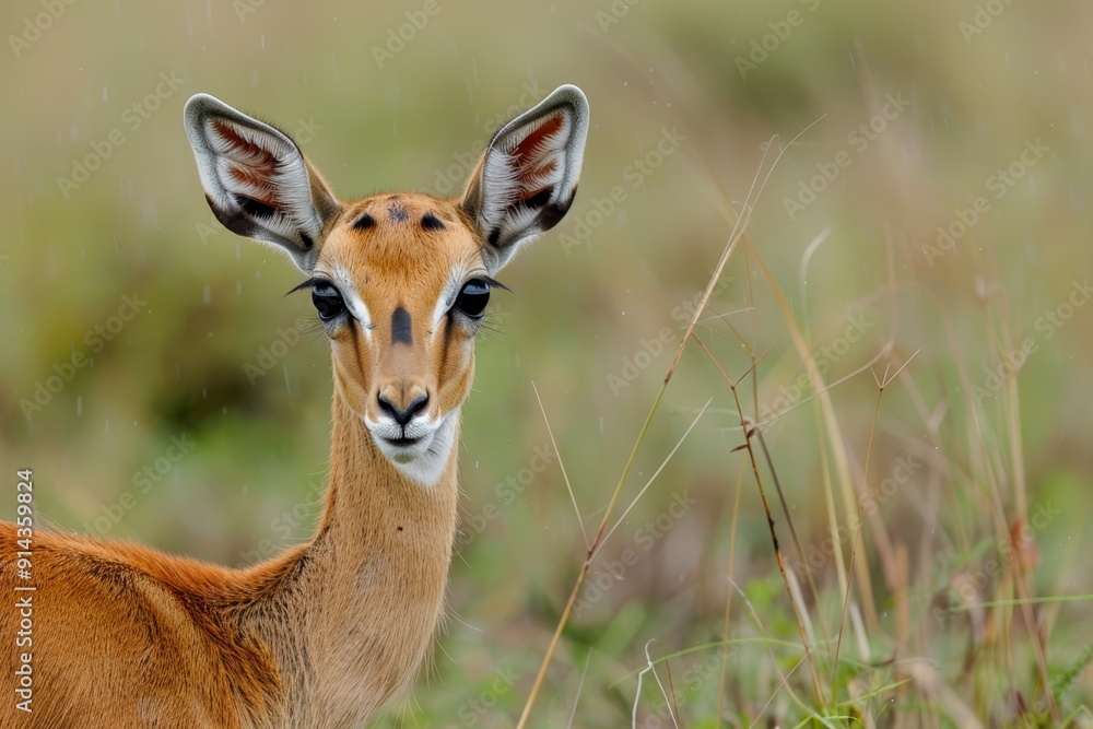 A tight shot of a deer in a lush grass field, gazing slightly to the side A tight shot of a deer in a lush grass field, gazing slightly to the side