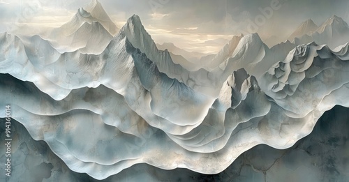 Wallpaper Mural 3D relief wallpaper with painting of a mountain. wall art oil painting Torontodigital.ca