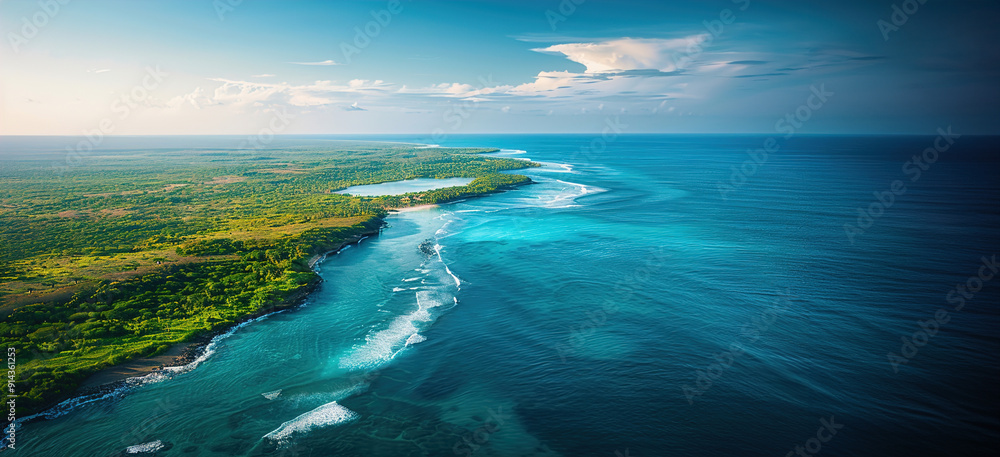 Aerial Cinematic Documentary: Tropical Island Coastline in Bright Afternoon Light Aerial Cinematic Documentary: Tropical Island Coastline in Bright Afternoon Light