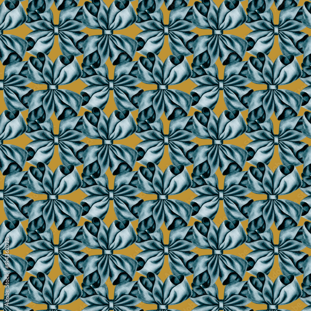 Grey bows on a brown background are made with watercolors as a seamless pattern. Illustration as a template for gift wrapping, wrapping paper, textile, interior sticker, wallpaper, holiday, birthday Grey bows on a brown background are made with watercolors as a seamless pattern. Illustration as a template for gift wrapping, wrapping paper, textile, interior sticker, wallpaper, holiday, birthday