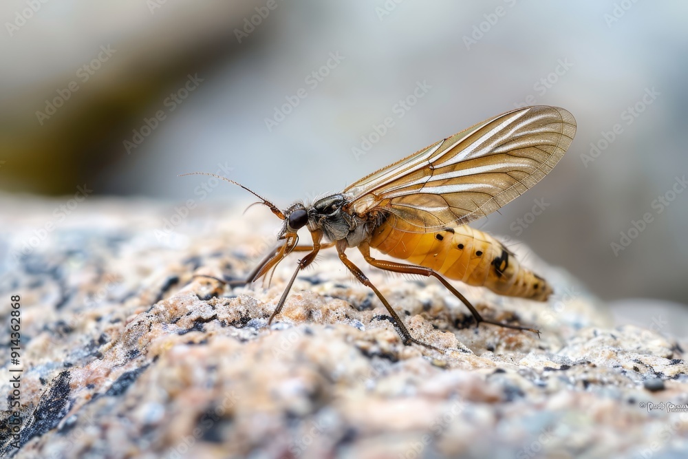 A clear close-up of a bug on a rock with a blurred background behind it, and a soft foreground blur A clear close-up of a bug on a rock with a blurred background behind it, and a soft foreground blur
