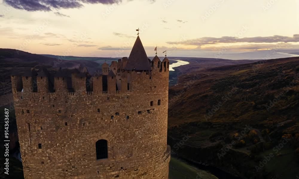 Ancient castle perched on a hilltop overlooking a river Ancient castle perched on a hilltop overlooking a river
