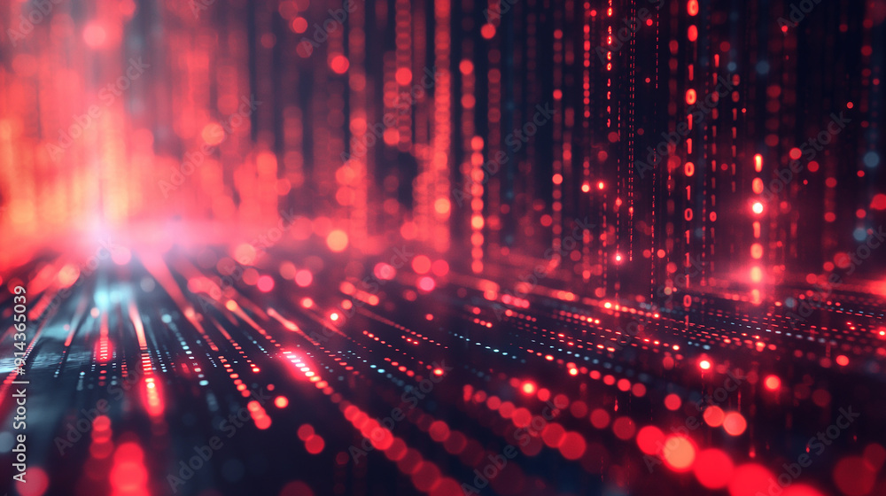 Obraz premium Abstract Digital Landscape of Glowing Red and Blue Dots Resembling Futuristic Cityscape