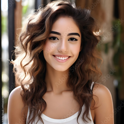 Close-up portrait of a beautiful Young Asian woman happy and smiling with healthy and perfect skin.