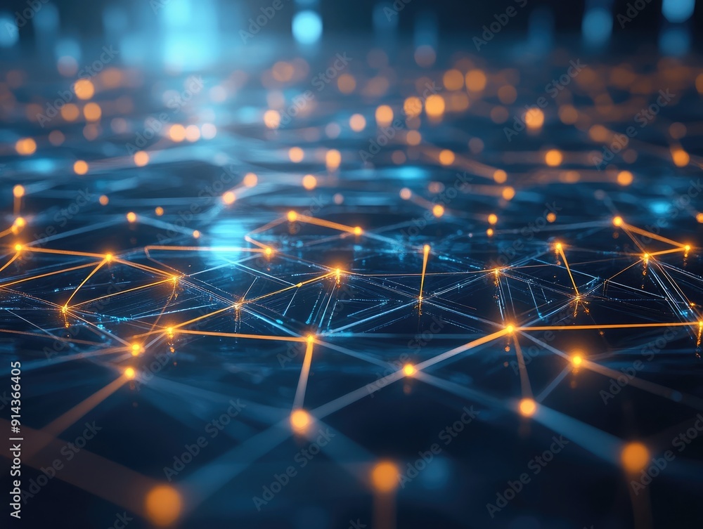 Fototapeta premium Geometric tech lines with glowing nodes, modern technology