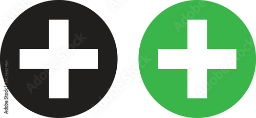 Black and green first aid icon set . Medical assistance sign . Medical plus icon vector
