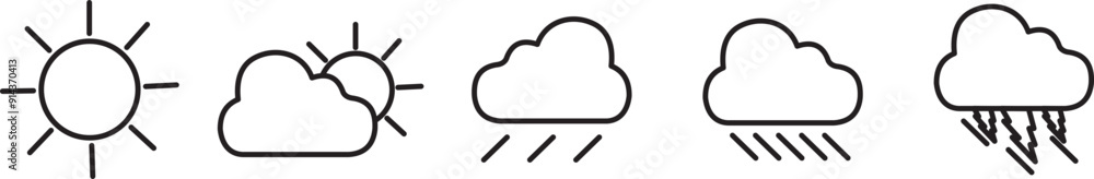 Icon Set of weather forecast - vector thin line icon collection on white background - weather map Icon Set of weather forecast - vector thin line icon collection on white background - weather map
