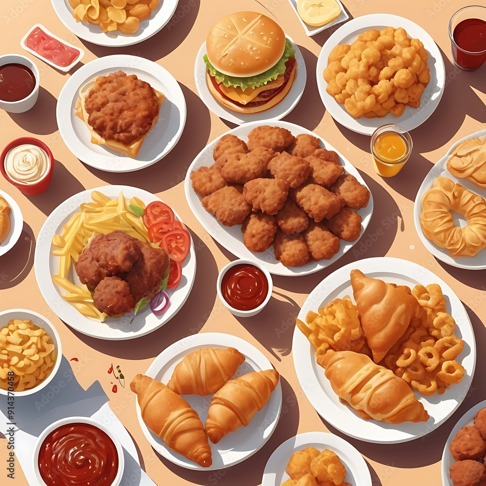 Fast food snacks and drink on table, chicken French fries. radiational American food. fast food, food bad for figure, skin, heart and teeth. Fast food snacks and drink on table, chicken French fries. radiational American food. fast food, food bad for figure, skin, heart and teeth.