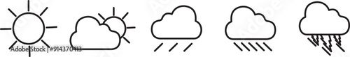 Icon Set of weather forecast - vector thin line icon collection on white background - weather map