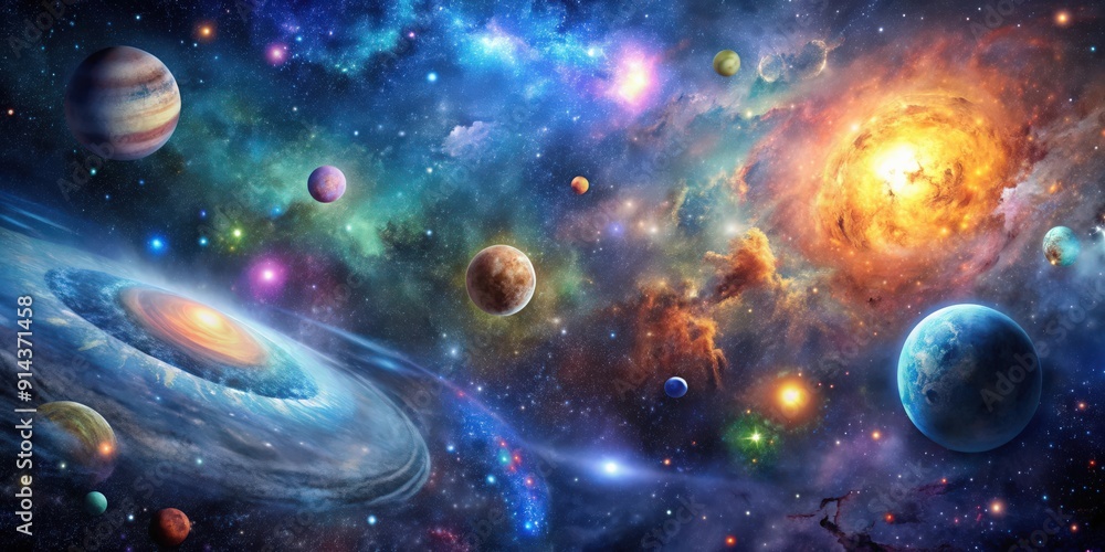 Visualization of outer space with stars, galaxies, and colorful nebulae , space, universe, galaxy, stars, planets Visualization of outer space with stars, galaxies, and colorful nebulae , space, universe, galaxy, stars, planets