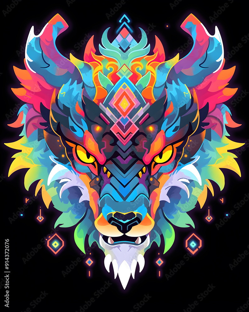 Fototapeta premium Geometric Dragon head art nouveau illustration