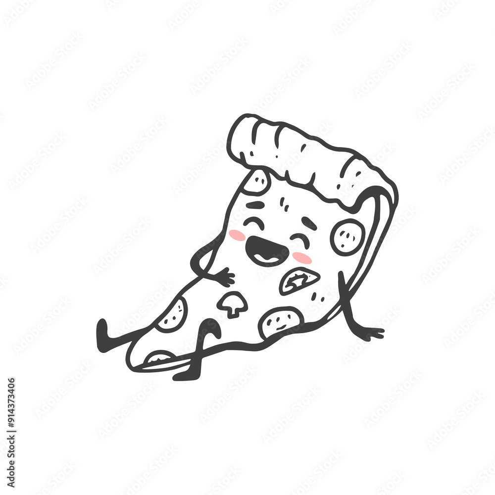 cartoon pizza slice with arms and legs isolated on white background. Doodle style. cartoon pizza slice with arms and legs isolated on white background. Doodle style.
