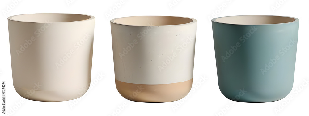 Set Cement plant pots isolated on transparent background Set Cement plant pots isolated on transparent background