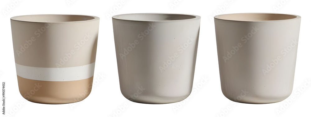 Set Cement plant pots isolated on transparent background Set Cement plant pots isolated on transparent background